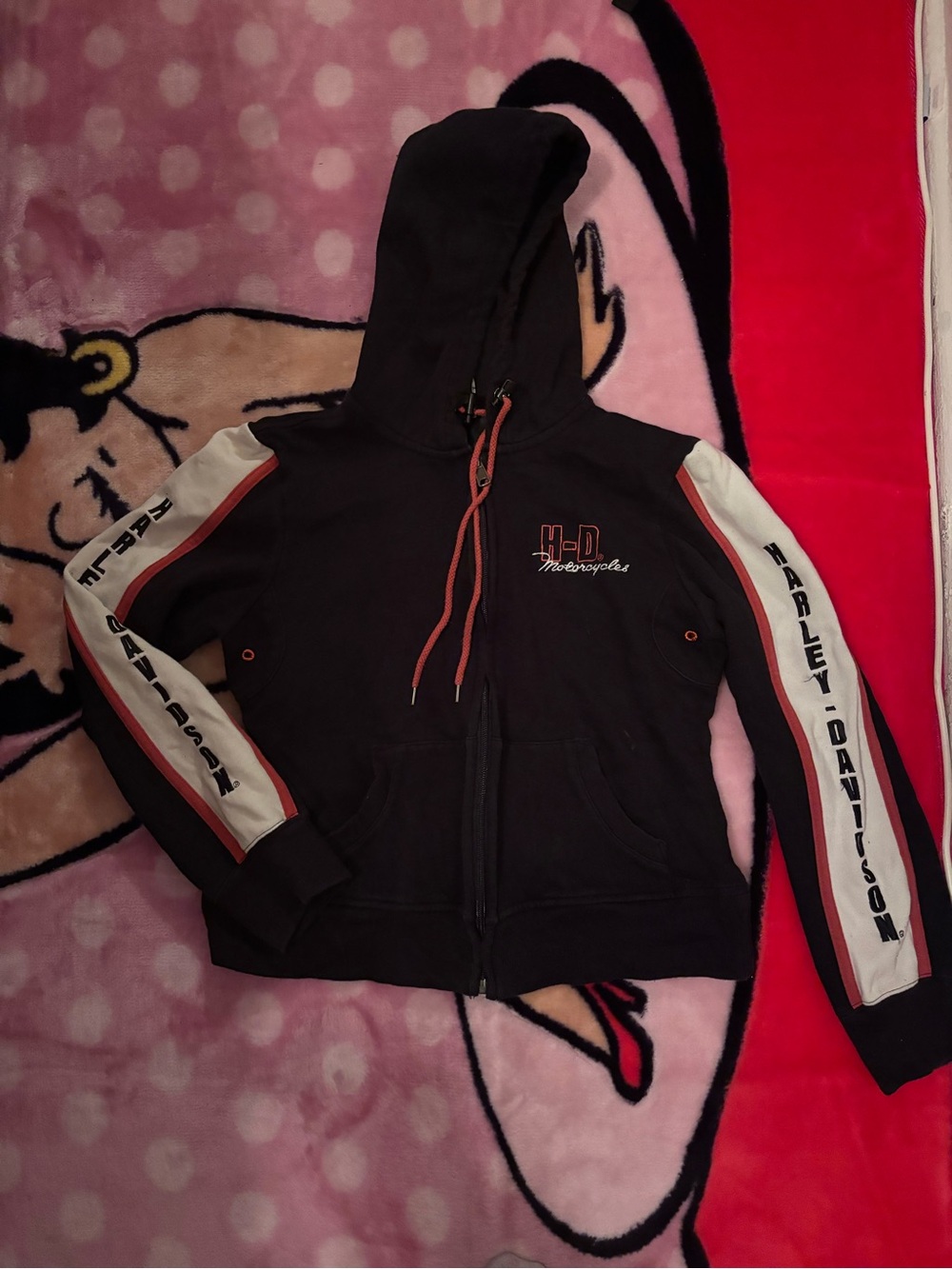 Harley-Davidson Black Hoodie with Orange Drawcords